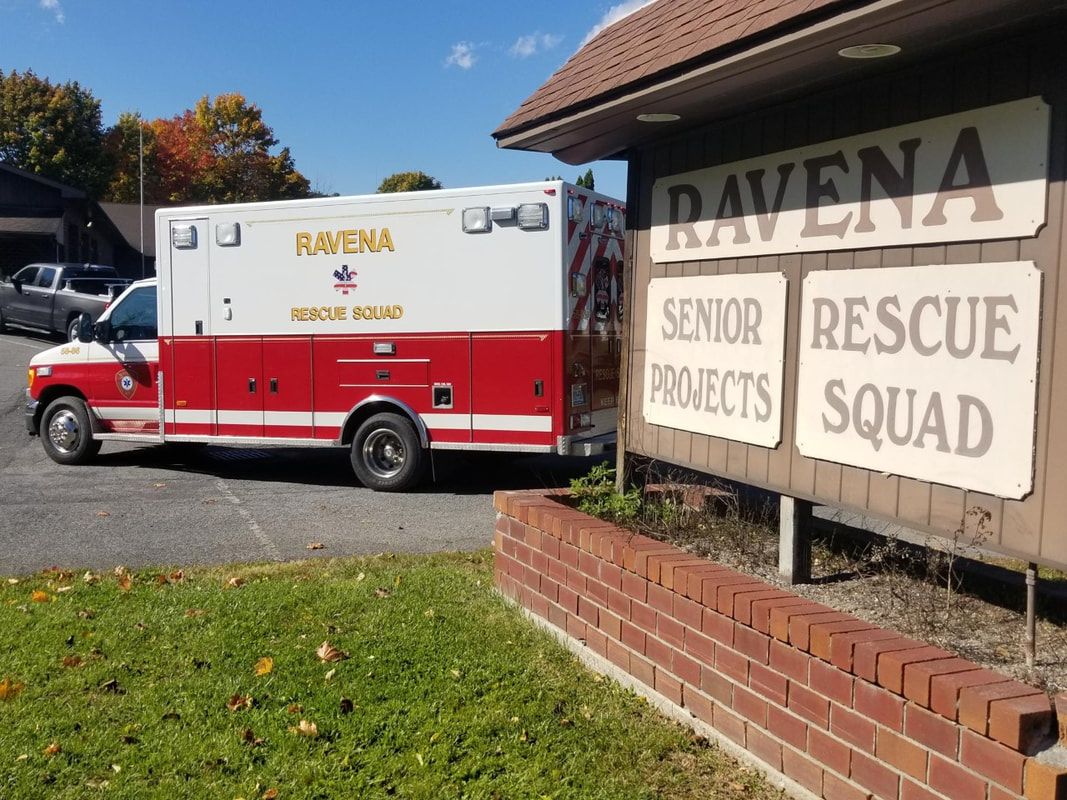 Ravena Rescue Squad sign with ambulance